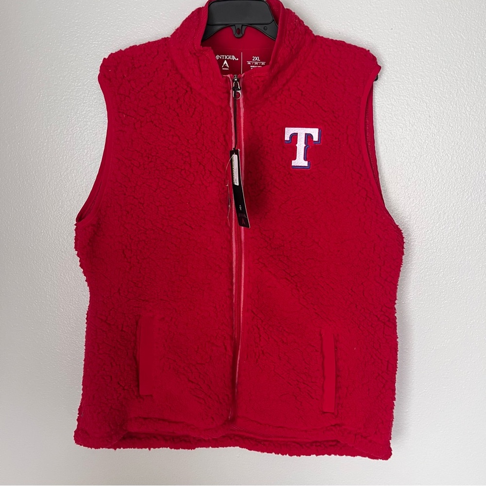 Antigua Womens Texas Rangers 2XL Red Sherpa Zip Up Vest Jacket Baseball